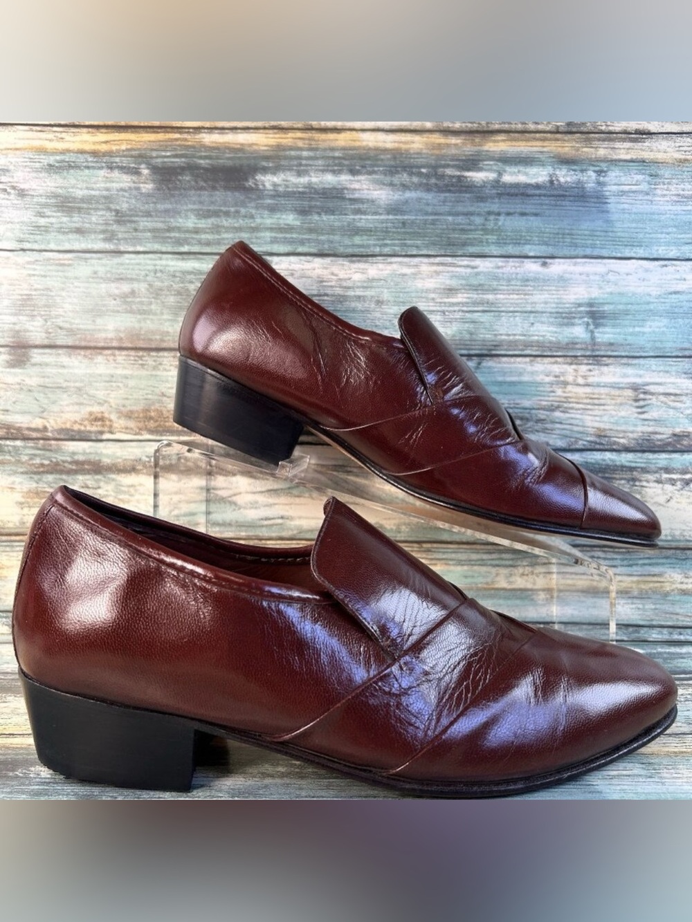Stacy Adams Mens Loafers Size 9M Shiny Brown Leather Slip On Dress Shoes NEW